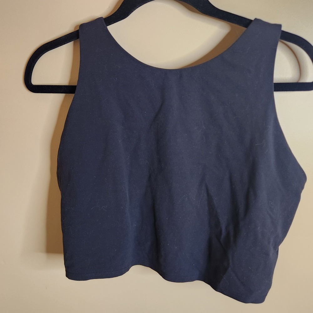 Athleta Warrior Longline Strappy Back Sports Bra Tank Top Black XL High Neck